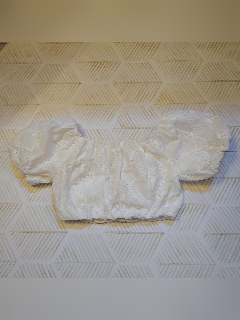 MINKPINK Estella White Puff Sleeve Eyelet‎ Crop Top Nwt Xs